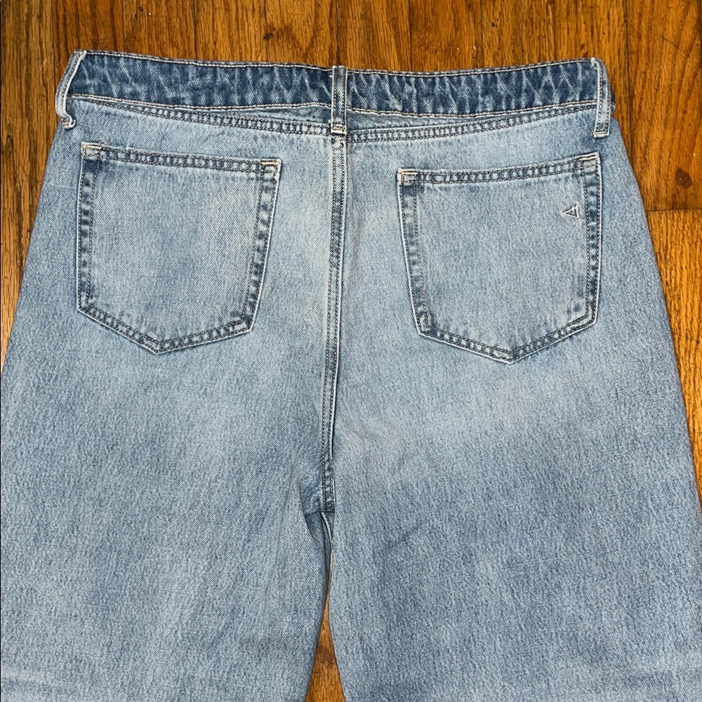 Hidden Fold Over Waist Wide Leg Distressed Denim Blue Jeans Size 30 - Picture 7 of 9